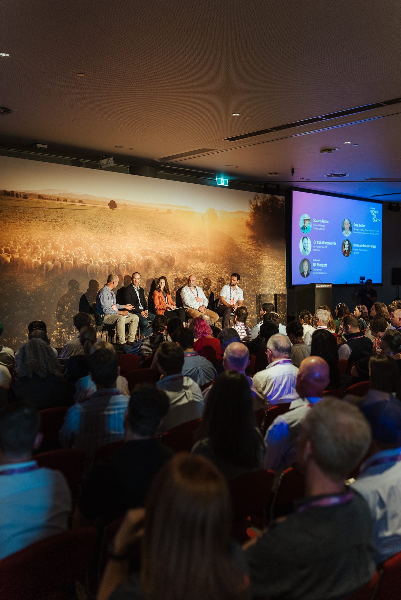 Oli Madgett, Stuart Austin, General Manager Wilmot Cattle Co, Dr Nicole Buckley Biggs, Director of Sustainability, AgriWebb, Greg Butler, Managing Director Clean Carbon Pty Ltd and Dr Rob Waterworth, Co Founder and CEO FLINTPro at evokeAG 2023
